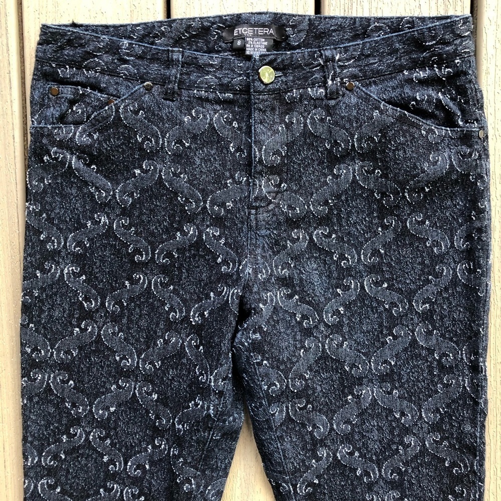 Etcetera Embossed Black Flare 5 Pocket Jeans Size 8 - Picture 3 of 8